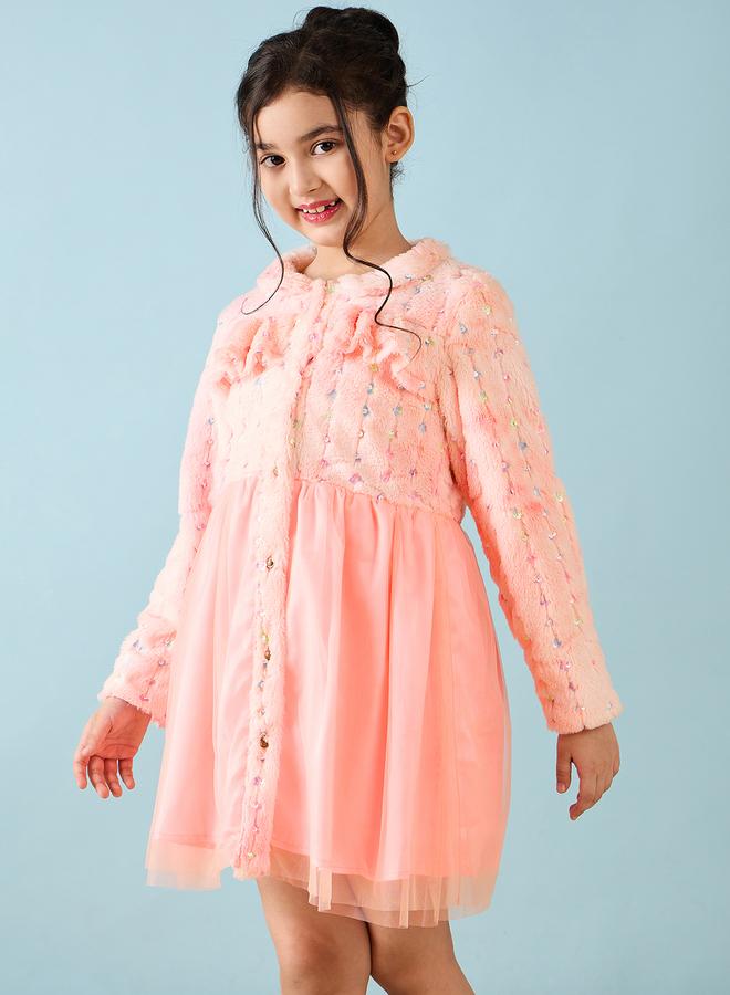 ستايلو بج فستان مزين بأكمام صوف فليس مرصع بالترتر من ستايلو باغ - Image 3