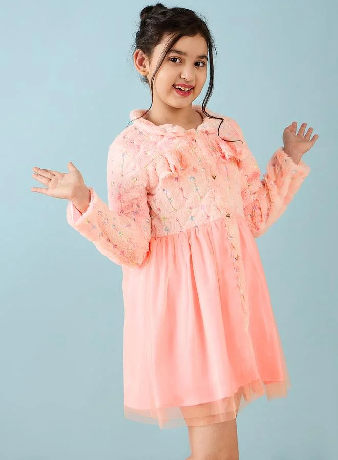Stylo Bug Stylo Bug Sequined Fleece Sleeve Embellished Dress