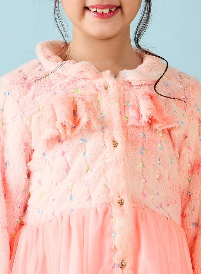 Stylo Bug Stylo Bug Sequined Fleece Sleeve Embellished Dress
