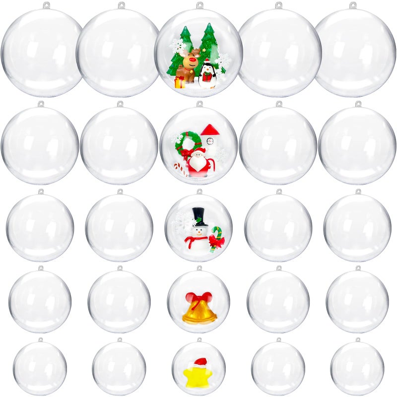 25 PCS Clear Plastic Fillable OrnamentsTransparent DIY Craft BallClear DIY Christmas Ornament 5 Different Sizes for WeddingPartyHome Decor