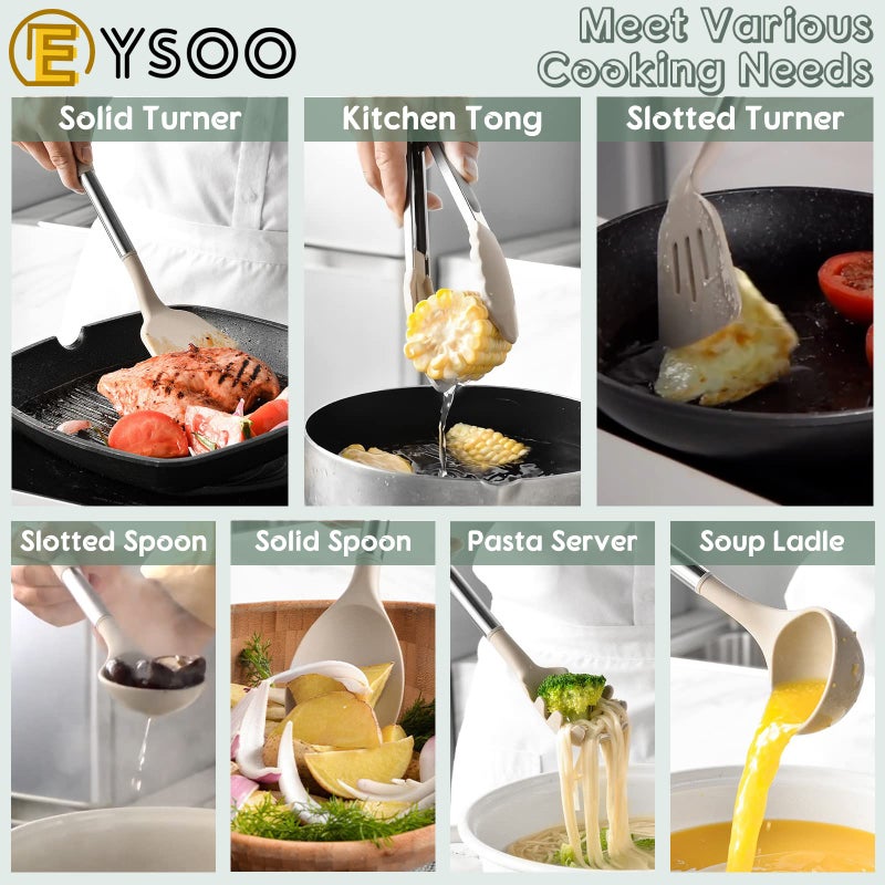 34-Piece Heat-Resistant Silicone Cooking Utensil Set with Stainless Steel Handles and Holder, Safe for Non-Stick Cookware, Dishwasher Safe - Image 3