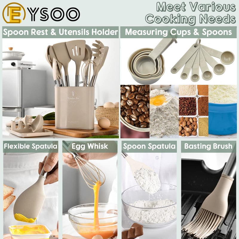 34-Piece Heat-Resistant Silicone Cooking Utensil Set with Stainless Steel Handles and Holder, Safe for Non-Stick Cookware, Dishwasher Safe - Image 4