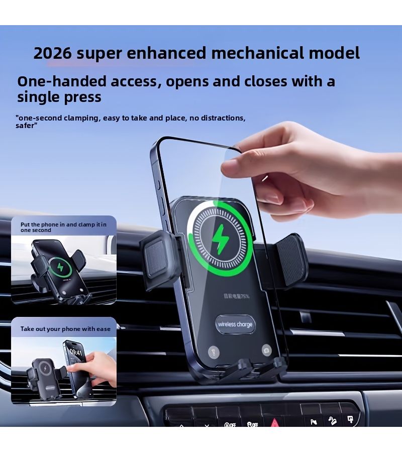 Black 2026 Super Enhanced Mechanical Car Wireless Charger Golden Triangle Wrap Around Locking Design - Image 1