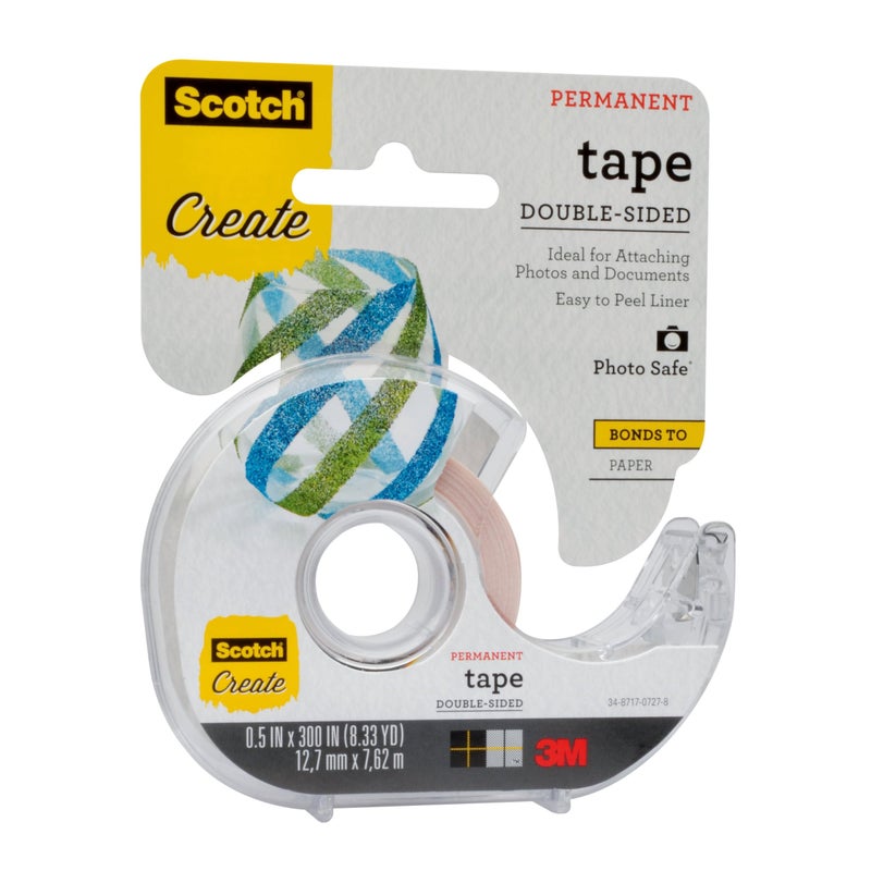 Scotch Create Double-Sided Permanent Tape, 1 Dispenser, 1/2 in x 300 in, Clear, Strong Double Sided Tape for Crafts (002-CFT) - Image 3