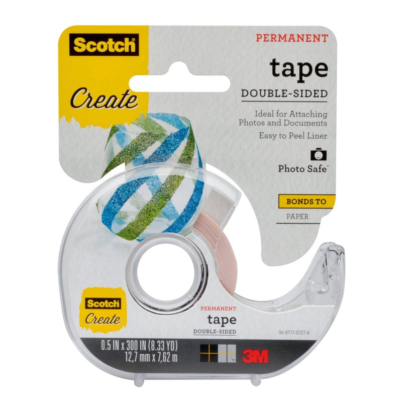 Scotch Create Double-Sided Permanent Tape, 1 Dispenser, 1/2 in x 300 in, Clear, Strong Double Sided Tape for Crafts (002-CFT) - Image 1