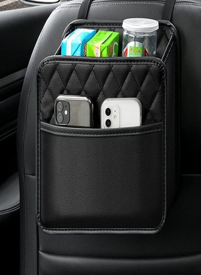 Jenon Car Seat Back Organizer with Headrest Strap, PU Leather Storage Pocket with Side Mesh Holder, Foldable Hanging Car Storage Bag - Image 1