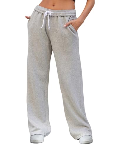 FACDIBY Women's Wide Leg Sweatpants High Waisted Baggy Interior Drawstring Sweatpants Straight Leg Sweat Pants, Grey XS - Image 1