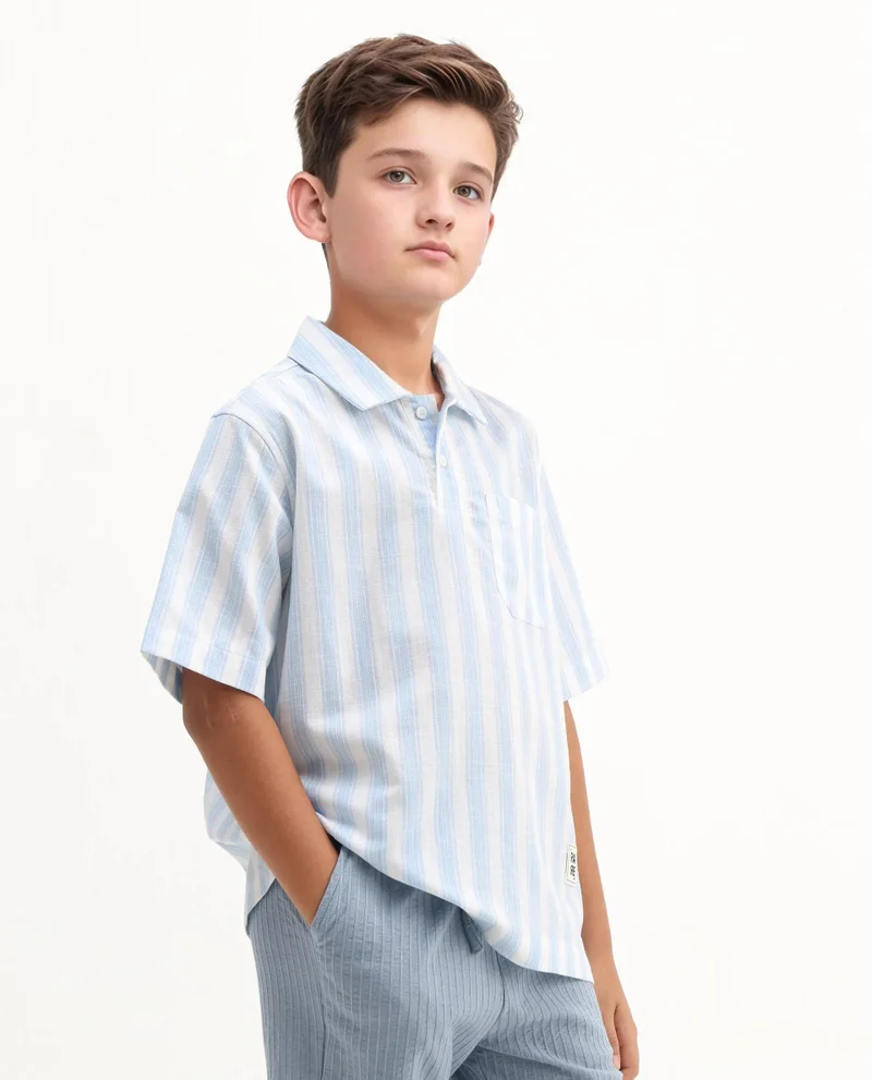 Rare Ones Rare Ones Kids Timo Blue Cotton Striped Button Closure Regular Fit Shirt