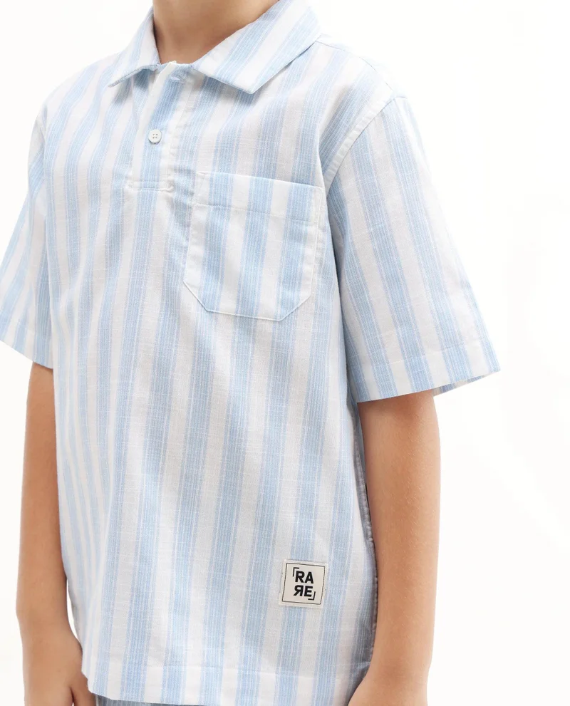 Rare Ones Rare Ones Kids Timo Blue Cotton Striped Button Closure Regular Fit Shirt