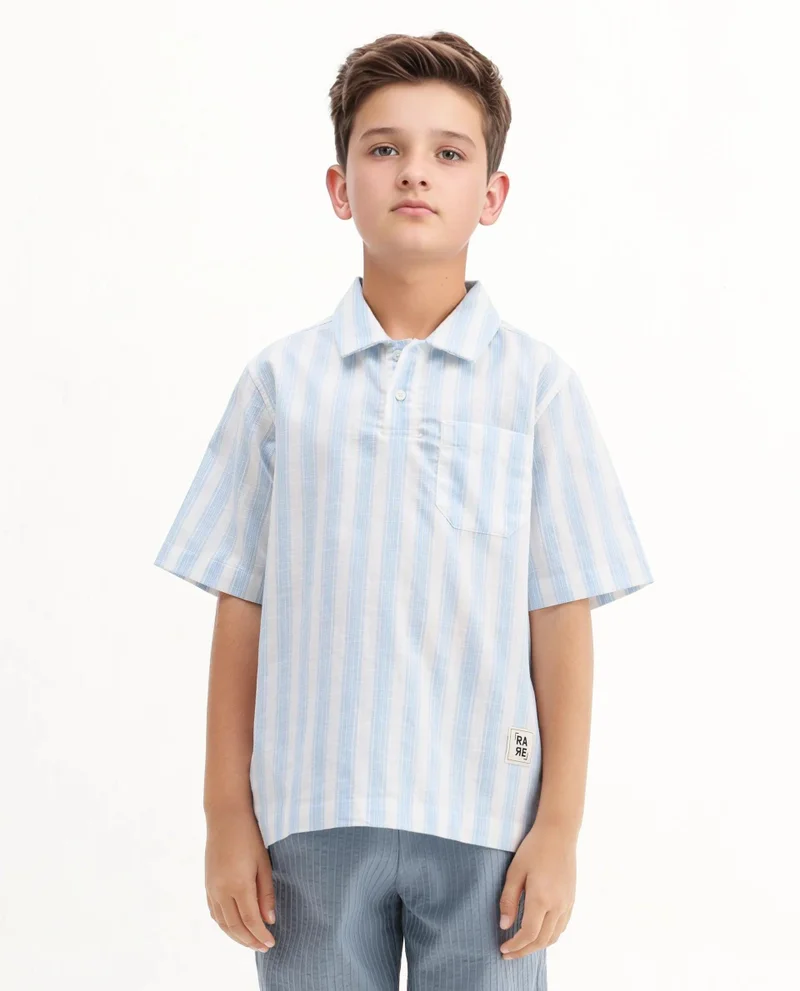 Rare Ones Rare Ones Kids Timo Blue Cotton Striped Button Closure Regular Fit Shirt