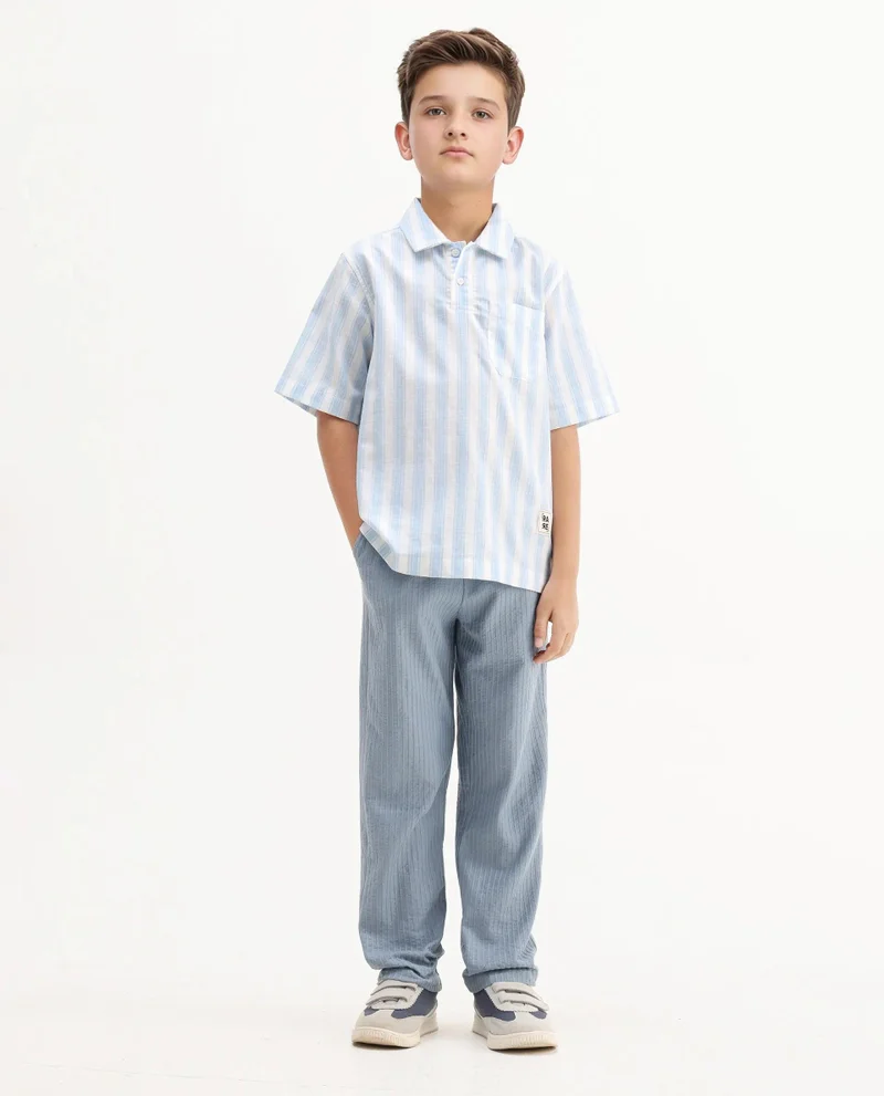 رير ونز Rare Ones Kids Timo Blue Cotton Striped Button Closure Regular Fit Shirt