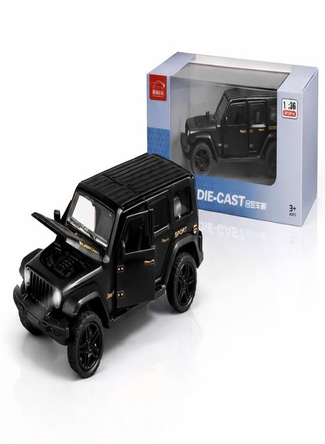 SQUIDSY 1:36 Scale Rubicon Car Model – Die-Cast Metal Pull Back SUV with Openable Doors, Lights & Music – Alloy Off-Road Toy Vehicle for Kids, Boys & Collectors (Black) - Image 1