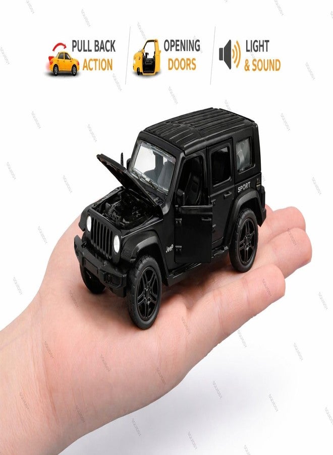 SQUIDSY 1:36 Scale Rubicon Car Model – Die-Cast Metal Pull Back SUV with Openable Doors, Lights & Music – Alloy Off-Road Toy Vehicle for Kids, Boys & Collectors (Black) - Image 4