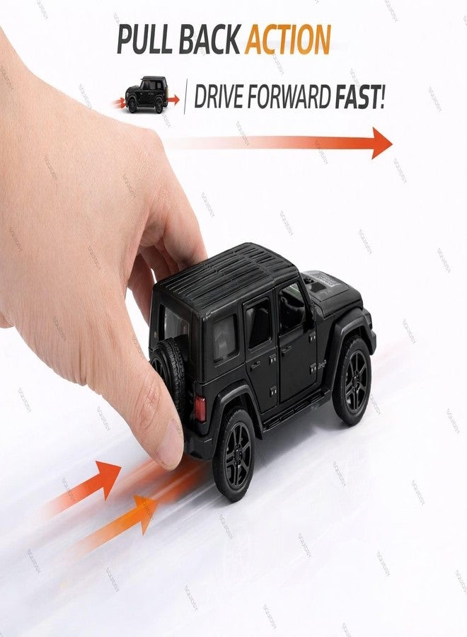 SQUIDSY 1:36 Scale Rubicon Car Model – Die-Cast Metal Pull Back SUV with Openable Doors, Lights & Music – Alloy Off-Road Toy Vehicle for Kids, Boys & Collectors (Black) - Image 2