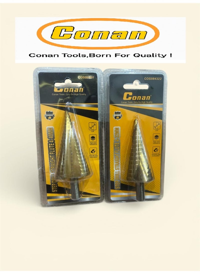 Conan 2PCS CONAN Straight Flute Step Drill Bits Set for Metal Drilling – Multi Sizes – Model 2PC-COS084322-COS084401 - Image 1