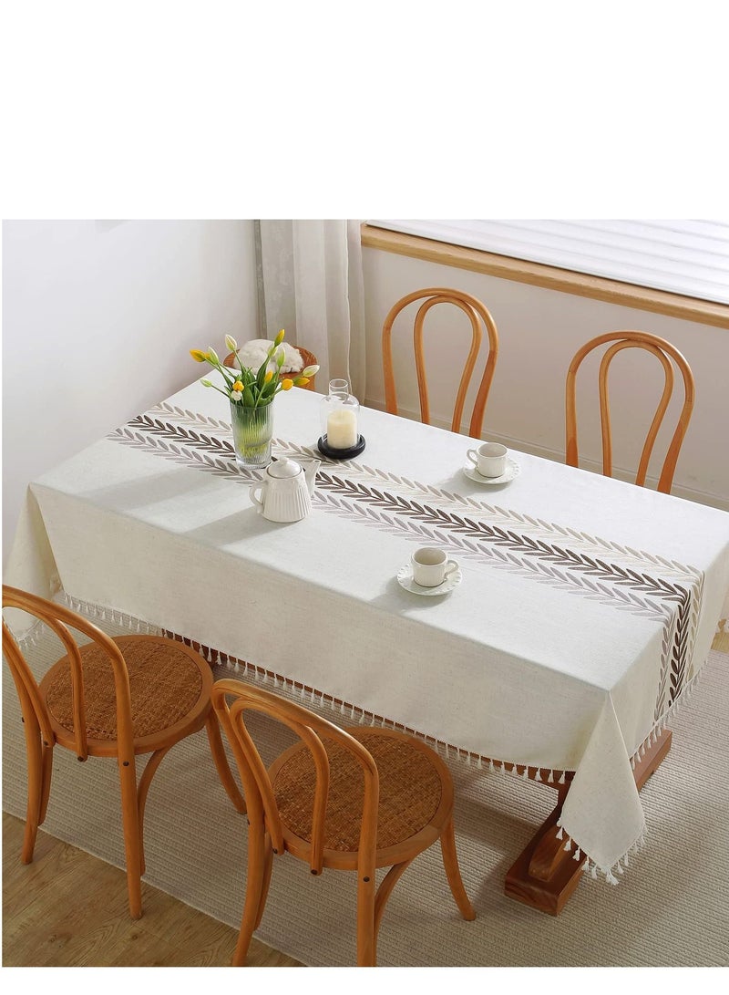 SYOSI Tablecloths for Rectangle Tables,Cotton Linen Table Cloth Waterproof Tablecloth Wrinkle Free Farmhouse Dining Table Cover,Soft Fabric Table Cloths with Tassels,Brown,55" X 70",4-6 Seats - Image 2