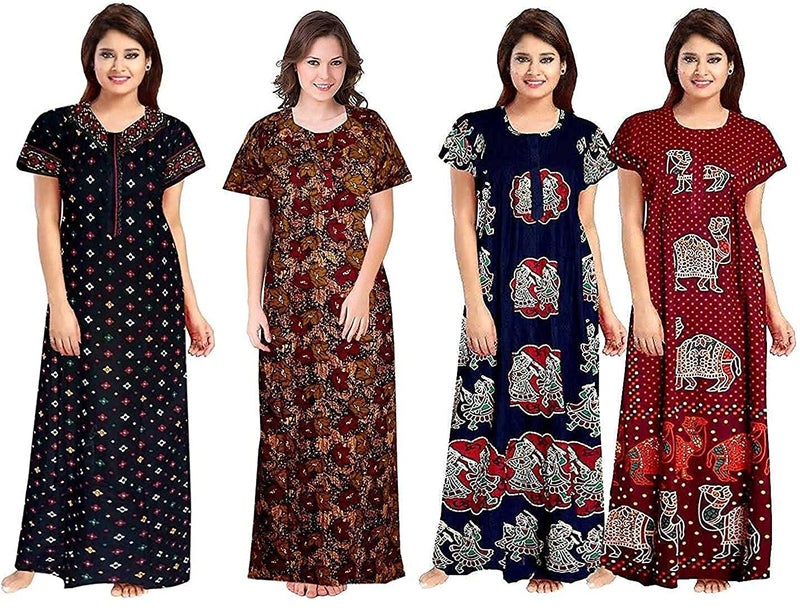 KBNBJ Women’s Cotton Printed Maxi Nighty (Pack of 2) – Ankle-Length Night Dress Gown, Soft & Comfortable Sleepwear, Free Size Multicolour - Image 1