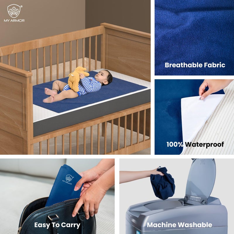 MY ARMOR Baby Dry Sheet for New Born Baby, Anti-Piling Waterproof Mattress Protector for Bed (Quick Drying/Extra Absorbent Dry Sheet for Bed) - Pack of 2 (Medium (70cm x 100cm) (Royal Blue & Sky Blue) - Image 2