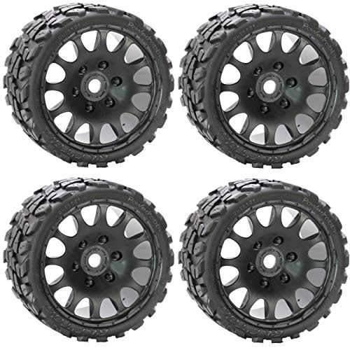 Powerhobby Raptor Belted Monster Truck RC TiresWheels w 17mm Hex 4 Sport Compound FITS Arrma Outcast Kraton Talion Notorious Fazon Speed Run - Image 1