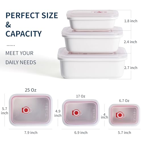 Dizada Ceramic Food Storage Containers with Lids Set of 3 - Porcelain Meal Prep Containers, Reusable Lunch Containers, Microwave Dishwasher Freezer Oven Safe - Image 2