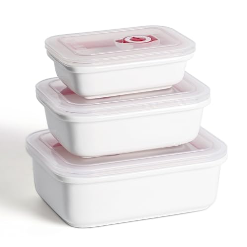 Dizada Ceramic Food Storage Containers with Lids Set of 3 - Porcelain Meal Prep Containers, Reusable Lunch Containers, Microwave Dishwasher Freezer Oven Safe - Image 1