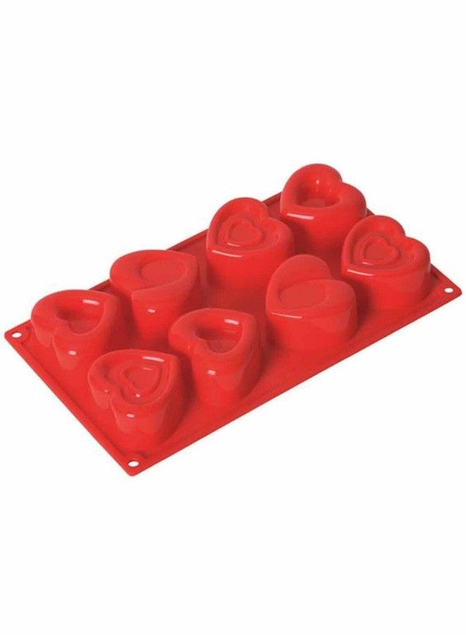 CAKE DECOR™ 8 in 1 Silicone Bakeware Set Heart Shape Cupcake Muffin Moulds Reusable Flexible Non-Stick Baking Trays for Oven Freezer Microwave Use Ideal for Muffins Chocolates Brownies Desserts