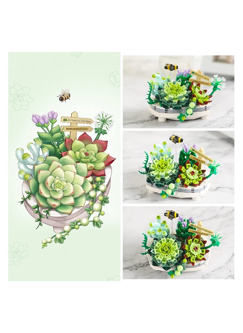 Excefore - Mini Bricks Bonsai Model Simulation Succulent Plant Set, Creative DIY Flower Particle Botanical Collection Construction Building Blocks Toy - Image 1