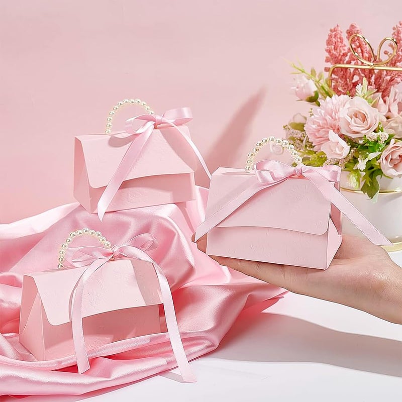 BENECREAT 16Set Wedding Favors Box DIY Set, Pink Kraft Paper Box with Pearl Handle, Ribbons, Stickers, Gift Boxes for Birthday, Party Favor, Boutique, Wedding and Anniversary - Image 3
