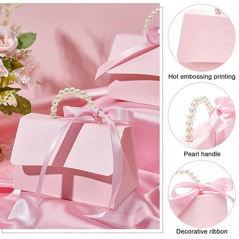 BENECREAT 16Set Wedding Favors Box DIY Set, Pink Kraft Paper Box with Pearl Handle, Ribbons, Stickers, Gift Boxes for Birthday, Party Favor, Boutique, Wedding and Anniversary - Image 5