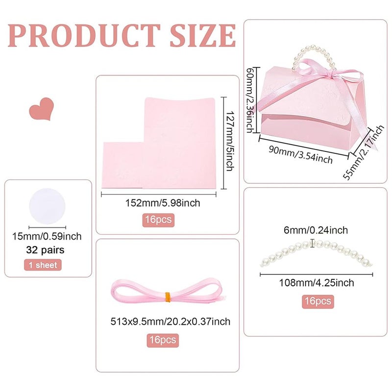 BENECREAT 16Set Wedding Favors Box DIY Set, Pink Kraft Paper Box with Pearl Handle, Ribbons, Stickers, Gift Boxes for Birthday, Party Favor, Boutique, Wedding and Anniversary - Image 2