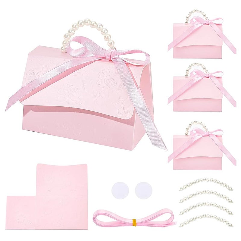 BENECREAT 16Set Wedding Favors Box DIY Set, Pink Kraft Paper Box with Pearl Handle, Ribbons, Stickers, Gift Boxes for Birthday, Party Favor, Boutique, Wedding and Anniversary - Image 1