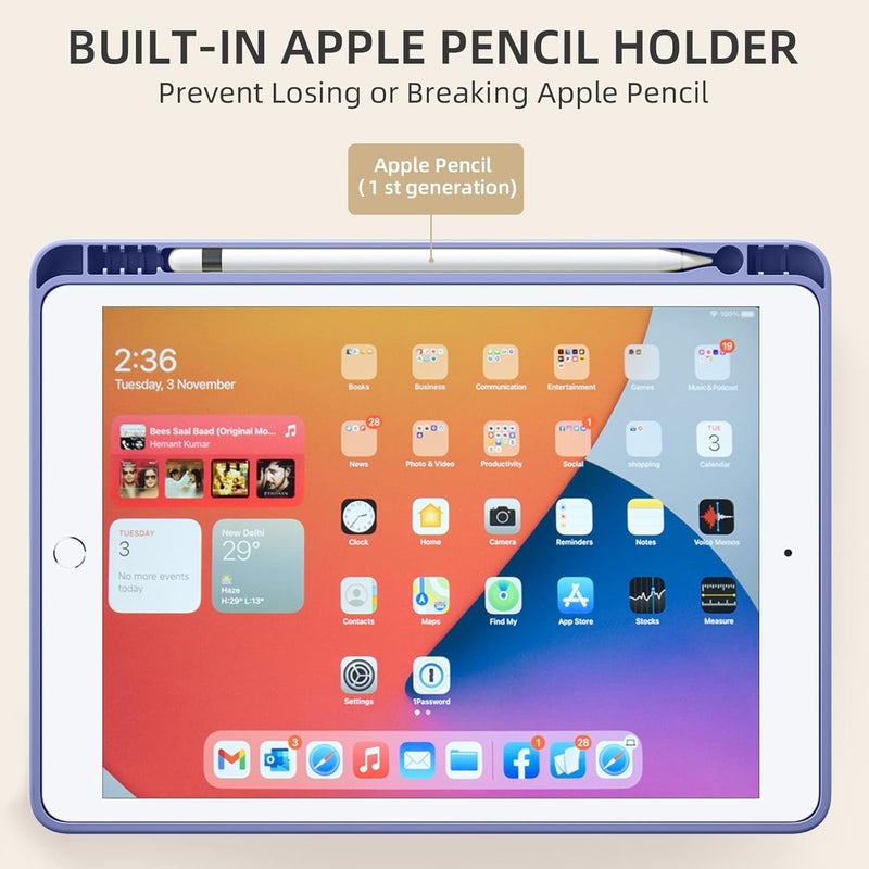 Akkerds Case Compatible with iPad 10.2 Inch 2021/2020/2019, for iPad 9th/8th/7th Generation Case with Pencil Holder, Protective Cover with Soft TPU Back, Auto Sleep/Wake, BluePurple - Image 4