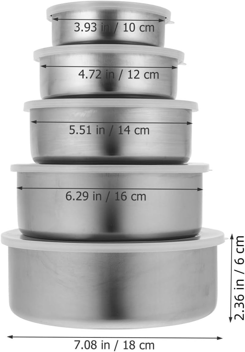 RORPOIR 5pcs Box Clear Food Container Stainless Steel Lunch Box for Kitchen Storage Box with Lid Meal Prep Containers Nesting Metal Bowls Stainless Steel Bowls Round Crisper Preservation Box Seal - Image 4