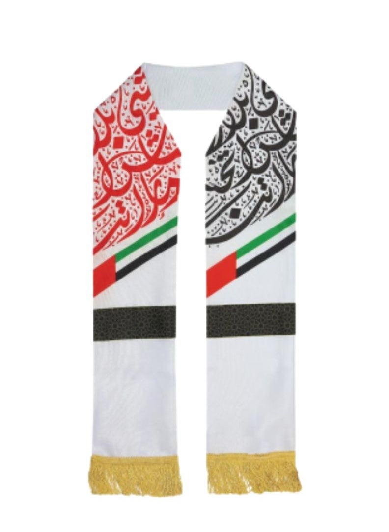 Generic Premium UAE Flag Heavy Satin Scarf with Silver Tassel - Luxurious National Day Special Scarf  - Image 1