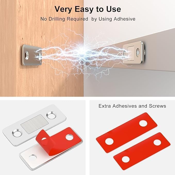 DZOPE DZOPE Magnetic Door Catch Ultra Thin Cabinet Magnetic Catch with Strong Adhesive Screws Stainless Steel Drawer Lock Furniture Safety Latches for Kitchen Cupboard Closet Sliding Door 4  - Image 2