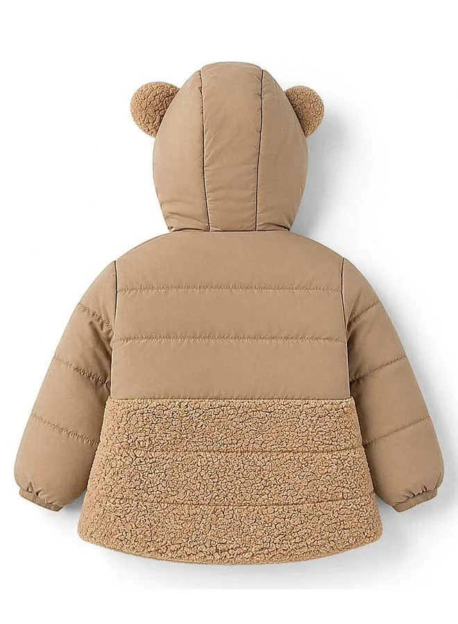 Babyhug Babyhug Woven Padded Winter Jacket with Fur & Ear Applique - Beige