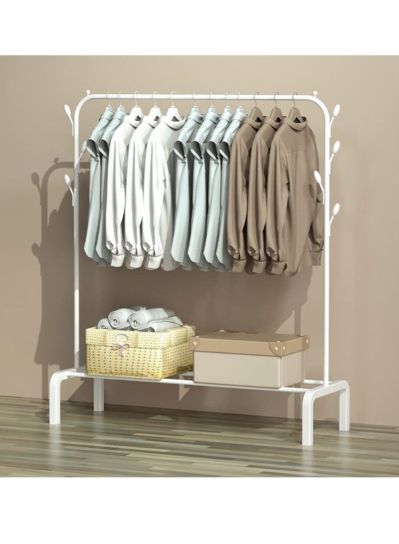 DubaiGallery حامل ملابس معدني لتعليق الملابس، حامل معاطف قوي لغرف النوم الداخلية، حامل أحذية مع قضيب علوي ورف تخزين سفلي، حامل معاطف مع أرفف من طبقة واحدة (أبيض) - Image 2
