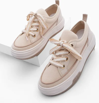 MARJIN Margin Women's Sneaker Sports Shoes Linen Fabric Lace Up Hesna