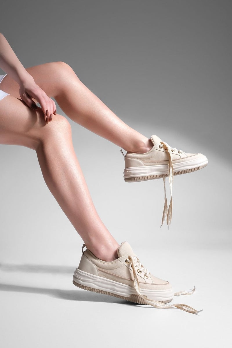MARJIN Margin Women's Sneaker Sports Shoes Linen Fabric Lace Up Hesna  - Image 2