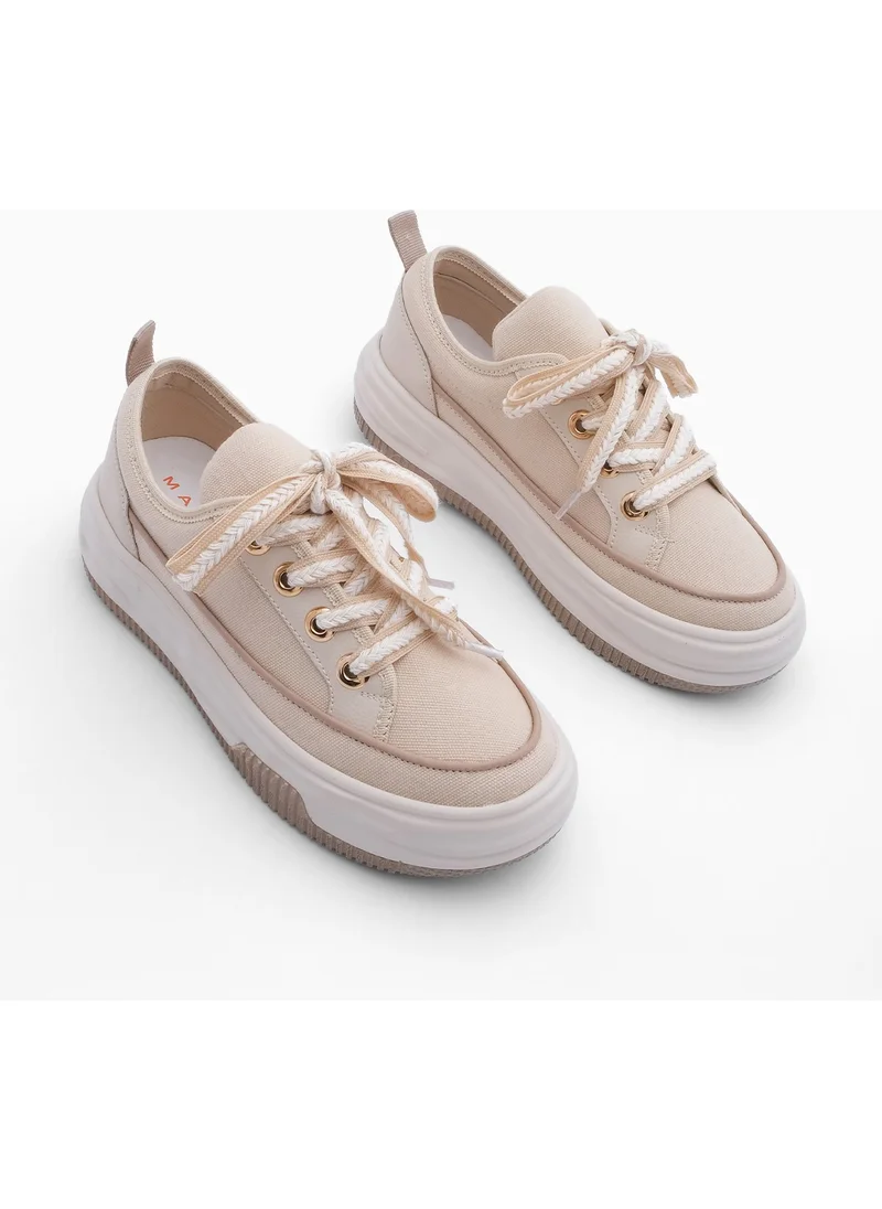 مارجين Margin Women's Sneaker Sports Shoes Linen Fabric Lace Up Hesna