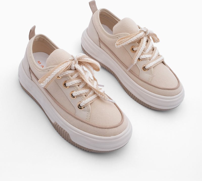 MARJIN Margin Women's Sneaker Sports Shoes Linen Fabric Lace Up Hesna  - Image 5
