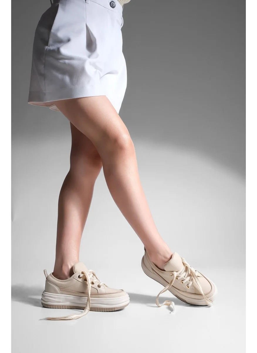 مارجين Margin Women's Sneaker Sports Shoes Linen Fabric Lace Up Hesna