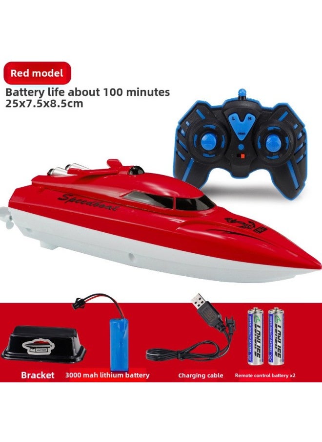 Oversized Remote Control Boat Charging High Speed Remote Control Speedboat Ship Wireless Electric Boy Children Water Toy Boat Model-Color:[passion Red] 25cm Remote Control Boat-Specifications:Two Rechargeable Batteries For 200 Minutes  - Image 1