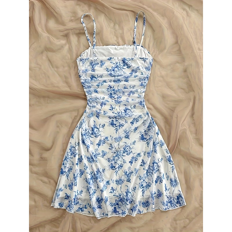 French Floral Print Camisole Dress Summer - Image 2