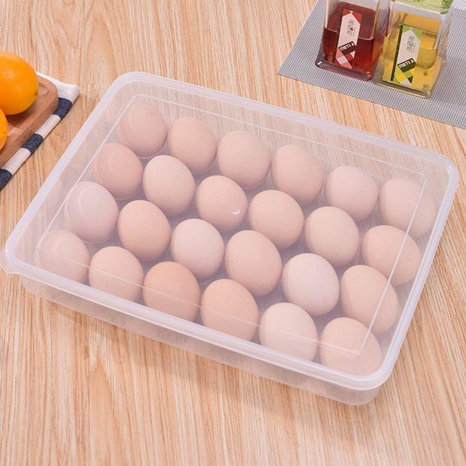 24 GRID EGG STORAGE BOX EGG REFRIGERATOR STORAGE TRAY STACKABLE PLASTIC EGG CONTAINERS FOR FRIDGE KITCHEN SIZE OF THE 24 EGG STORAGE BOX IS 30X23X5 CM 1PC