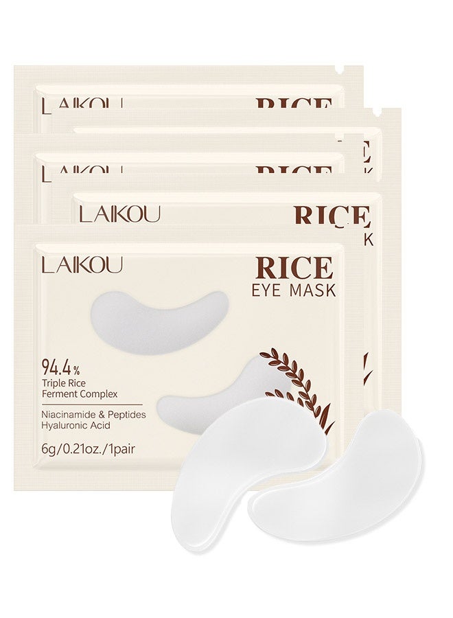 لايكو قناع للعين بالأرز، 94.4% مركب أرز مخمر ثلاثي لصقات تحت العين للجفاف والهالات السوداء، مرطب، محفز للتماسك، مغذي بعمق، منشط، يرطب، يقلل التجاعيد والخطوط الدقيقة تحت العين، 5 قطع - Image 1