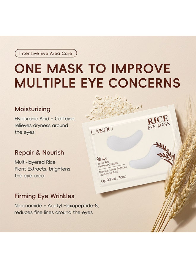 لايكو قناع للعين بالأرز، 94.4% مركب أرز مخمر ثلاثي لصقات تحت العين للجفاف والهالات السوداء، مرطب، محفز للتماسك، مغذي بعمق، منشط، يرطب، يقلل التجاعيد والخطوط الدقيقة تحت العين، 5 قطع - Image 2