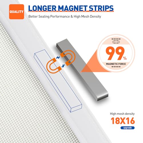 MAGZO Magnetic Screen Door Fit Door Size 48 x 80 Inch, Screen Size 50" x 81" Strong Magnet Door Mesh with Reinforced Hook & Loop for Patio, Sliding, French, White - Image 3