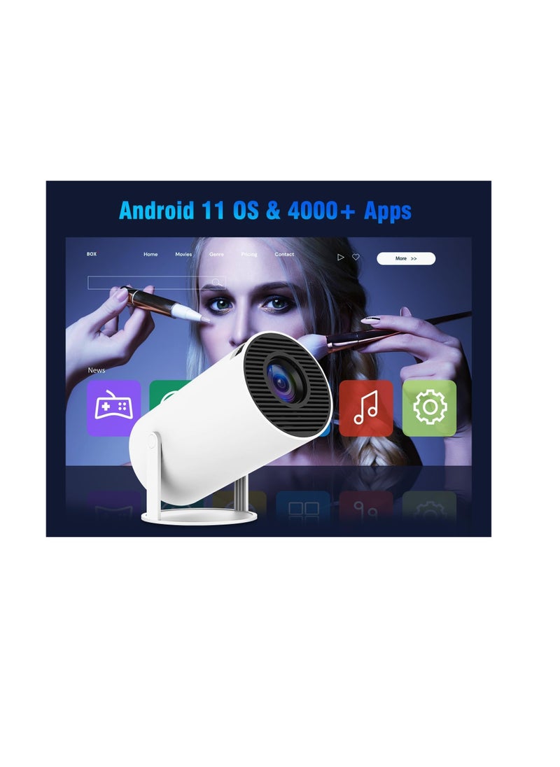 جهاز عرض ذكي محمول HY300 – بنظام أندرويد 11، سطوع 220 لومن ANSI، يدعم 4K/1080P، واي فاي 5G، بلوتوث 5.0، ودوران 180 درجة – سينما منزلية محمولة
