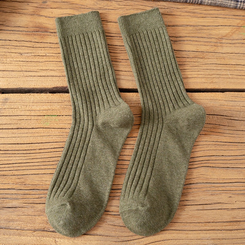 Socks Women'S Socks Thin Ins Trendy Cute Japanese Style Internet Celebrity Black And White Pure Color Vertical Striped Mid-Tube Socks - Image 1